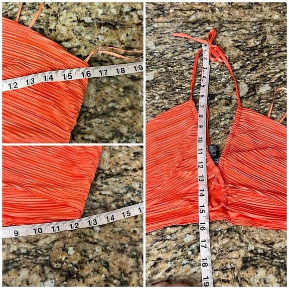Sincerely Jules Orange Crinkle Pleated Halter Crop Top Ruched Boho Coastal L - Picture 8 of 11